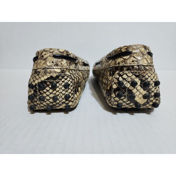 Tod's Womens Snakeskin Loafers Size 8.5 Brown Beige Bow Accent Driving Shoes - Picture 7 of 13